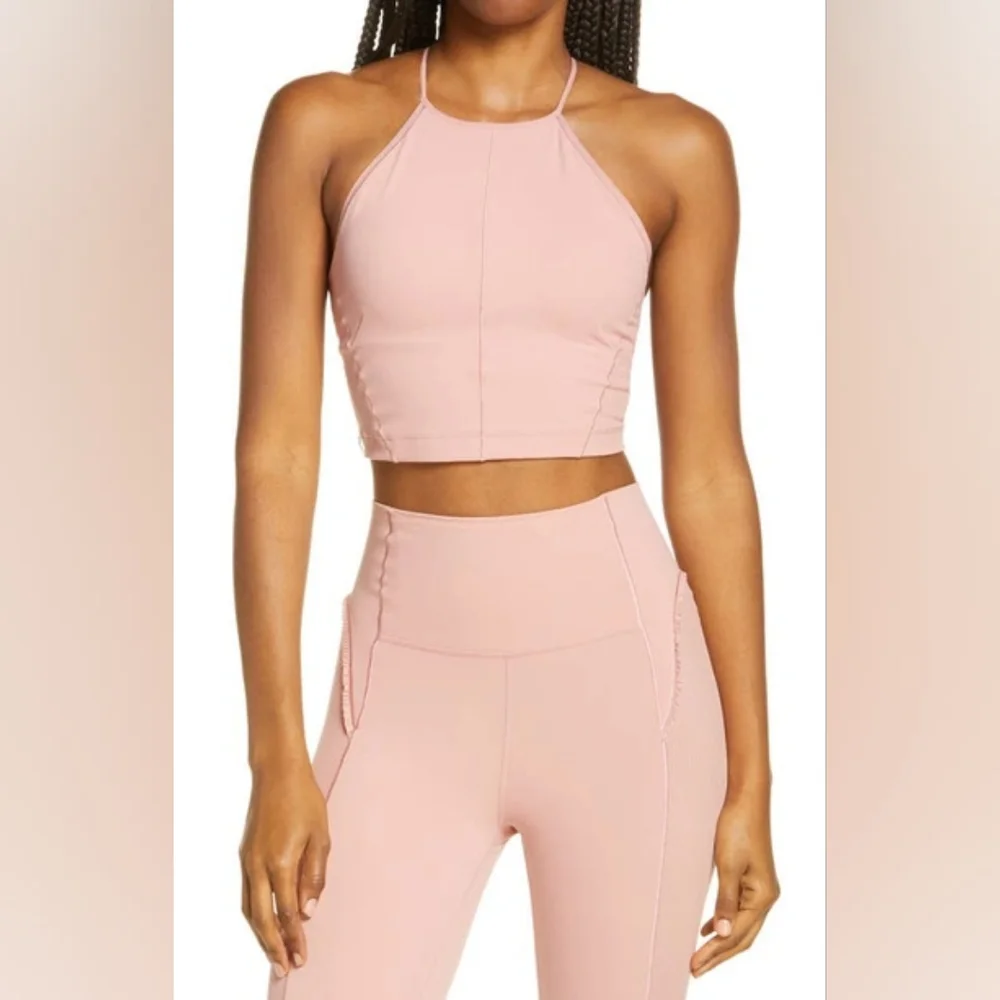 Nike Yoga Statement Clean Crop Top Tank High Neck Cropped Pink Activewear Gym - Picture 11 of 11